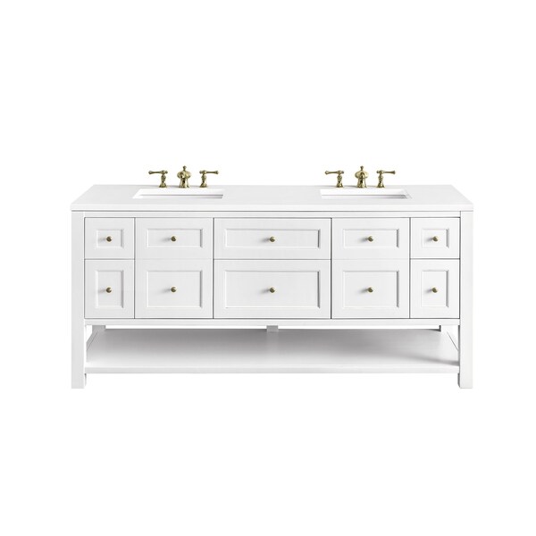 James Martin Vanities Breckenridge 72in Double Vanity, Bright White w/ 3 CM White Zeus Top 330-V72-BW-3WZ - main